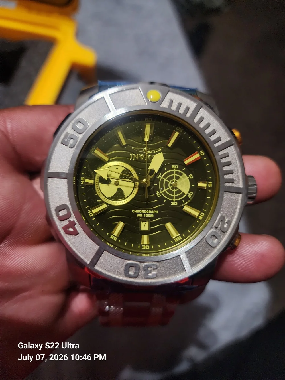 Invicta Men's Yellow Dial Stainless Steel Chronograph Dive Watch 52mm